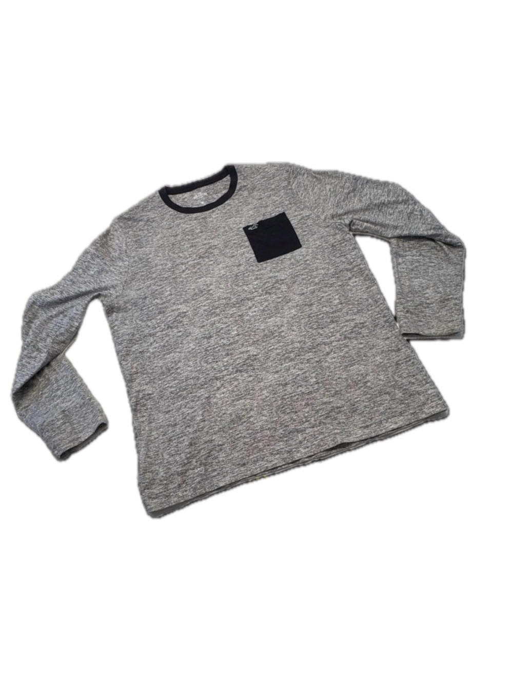 Hollister Heather Grey Long Sleeve Contrast Neck Pocket Tee Shirt Mens Medium M
